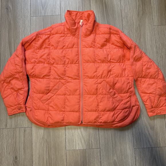 Free People Movement Pippa Packable Puffer Jacket Neon Coral Mango SZ Medium - Picture 3 of 15
